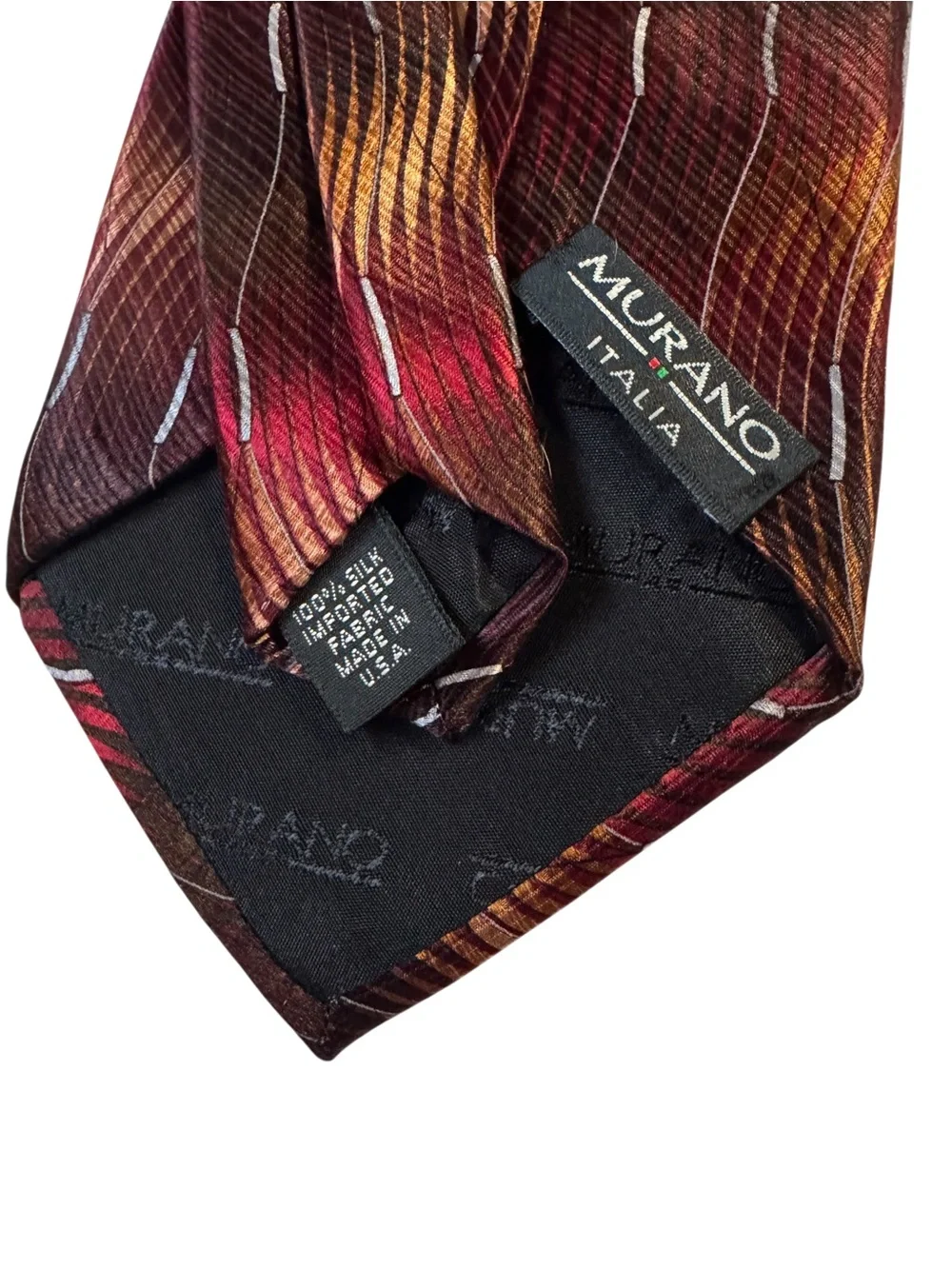 Murano Italia Men Tie Red Gold Pattern 100% Silk Made USA 63 x 3.5